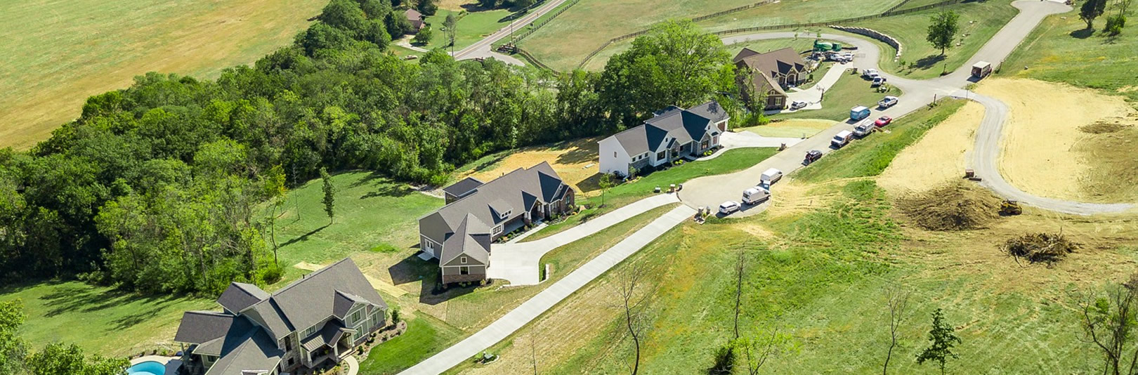 Aerial view of homes and homesites at The Reserve at Rivers Pointe (cropped)