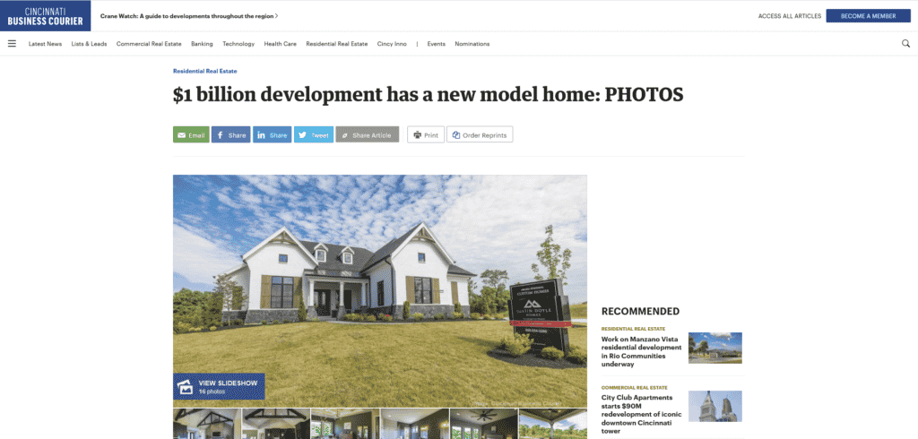 Cincinnati Business Courier's coverage of River Pointe Estate